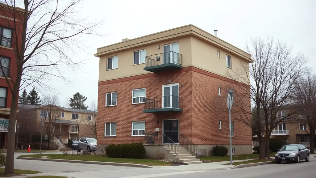 A three-storey walk-up apartment building